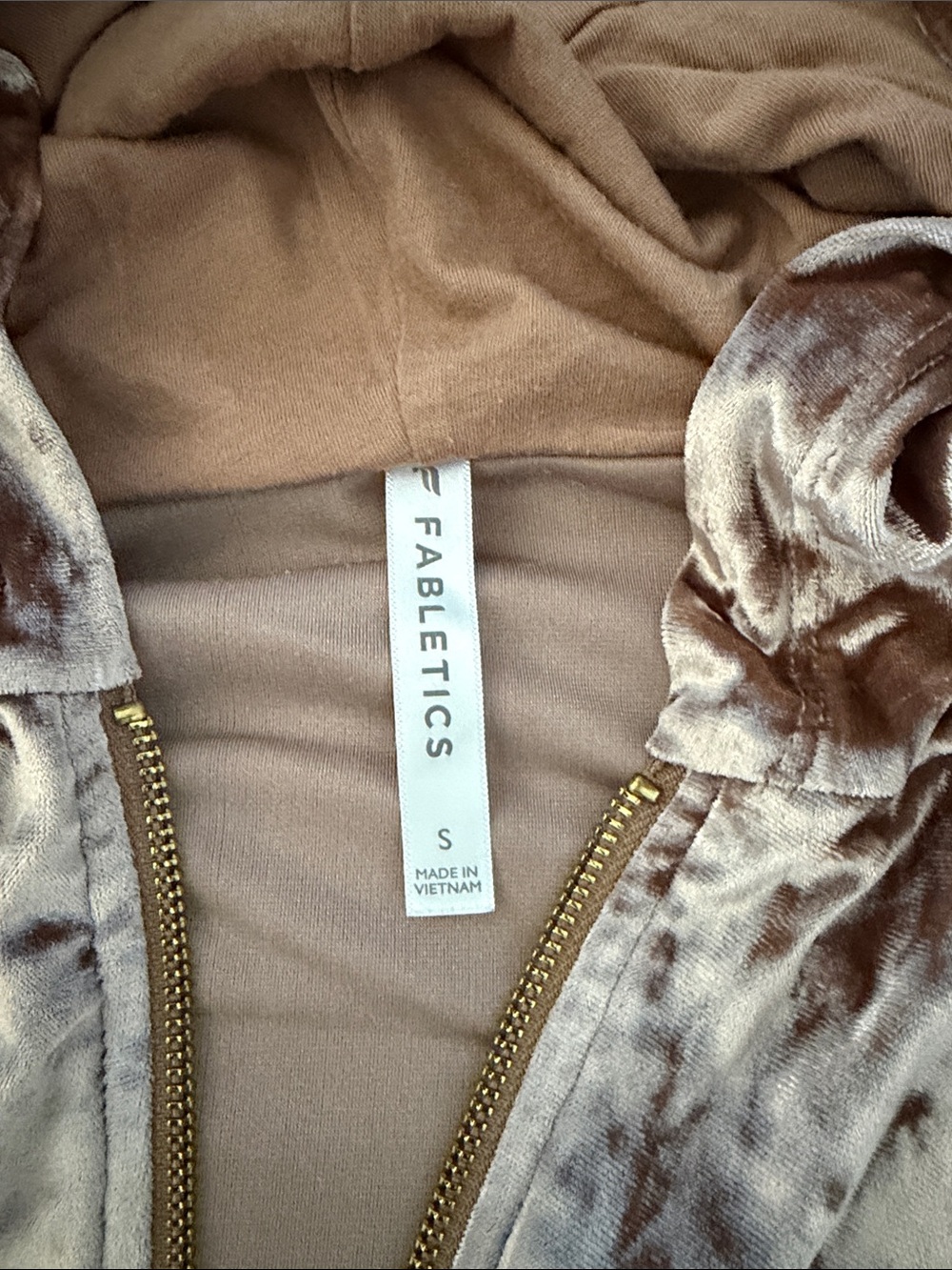 Fabletics Crushed Velvet Hooded Zip Crop Jacket & High-Waist Joggers - Brown - Picture 2 of 6
